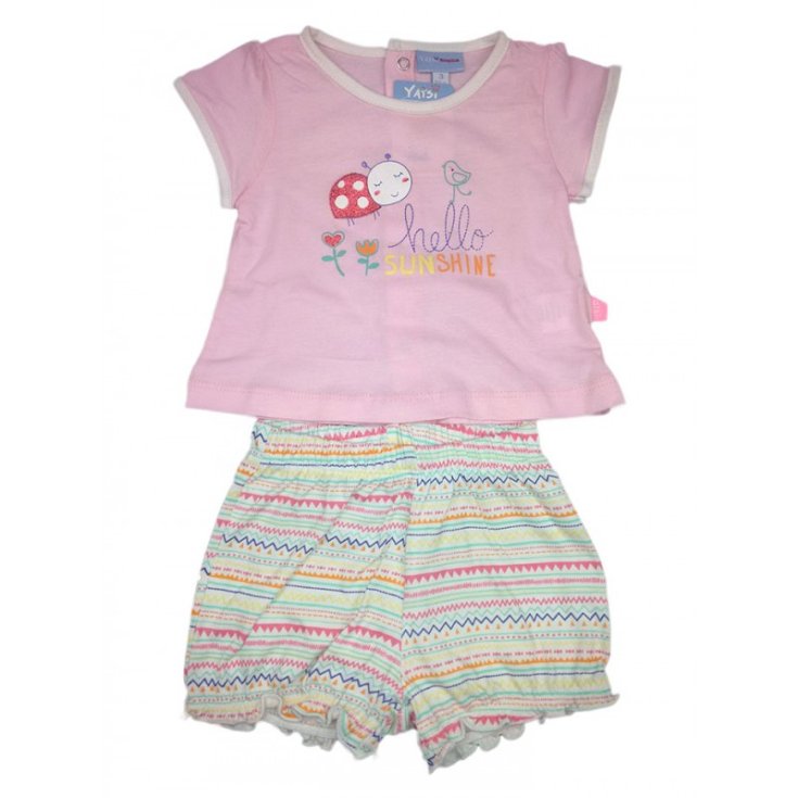 Completo 2pz maglia pantaloncino bimba neonato mezza manica Yatsi rosa fantasia 6 m