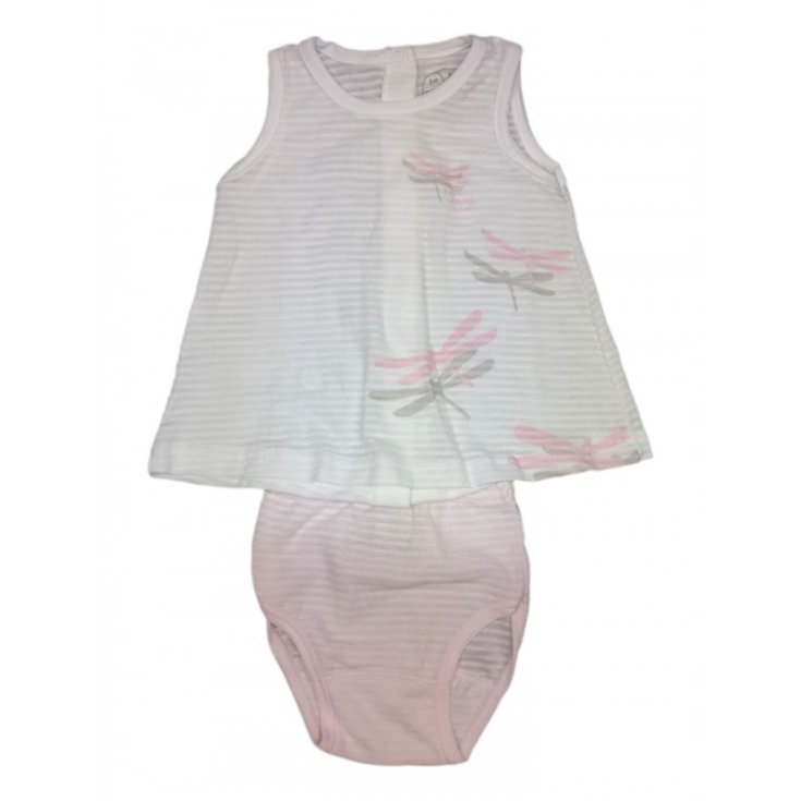 Completo 2pz abitino canotta con slip bimba neonato senza manica Rapife bianco rosa 3 m