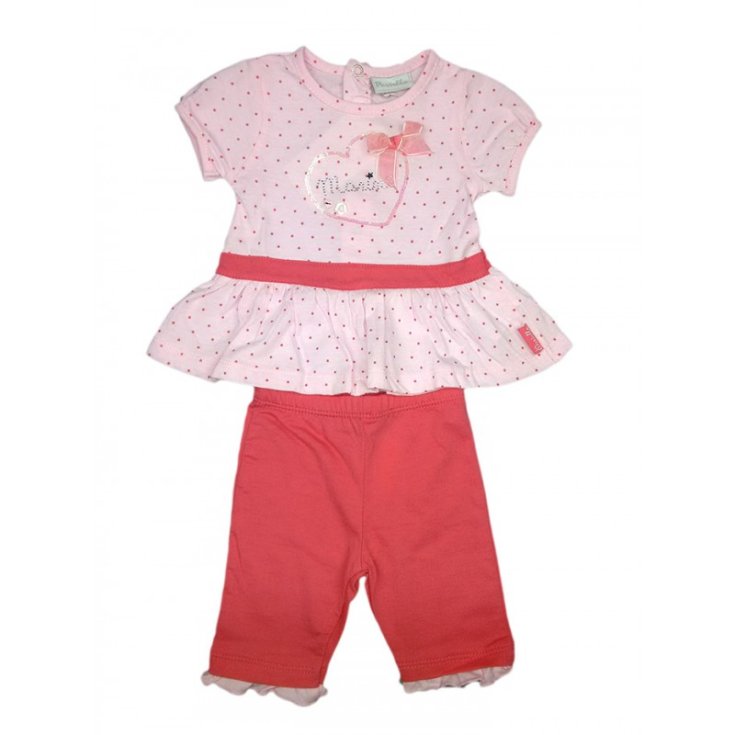 Completo 2pz maglia leggings bimba neonato mezza manica con volant Pastello rosa fucsia 3 - 6 m