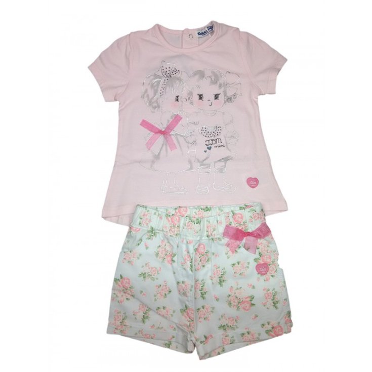 Completo 2pz maglia pantaloncino bimba neonato mezza manica TdM mini rosa 6 - 9 m