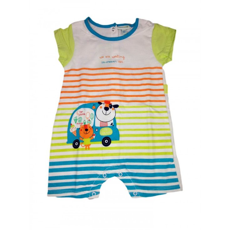 Pagliaccetto tutina bimbo neonato mezza manica Yatsi bianco fantasia azzurro 12 m