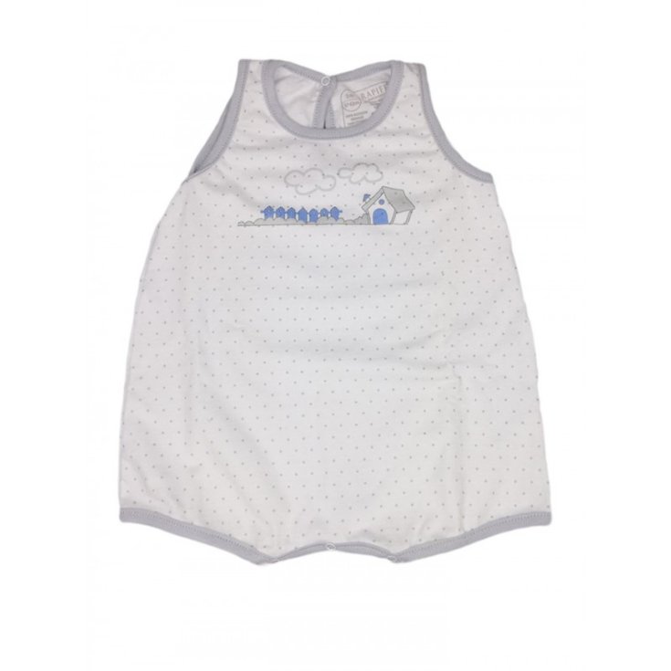 Rapife Tutina Senza Manica In Cotone Colore Bianco-Pois Grigio 3 Mesi