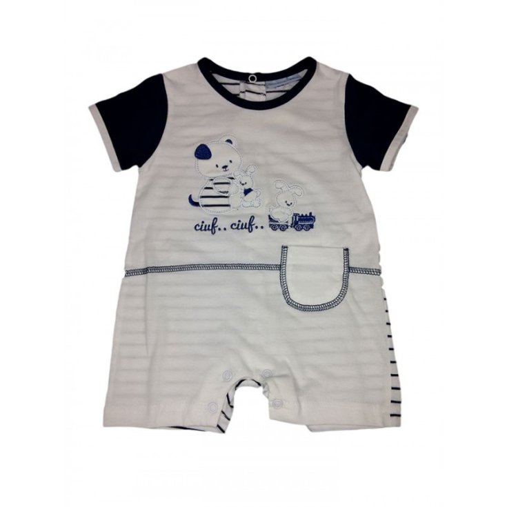 Pagliaccetto tutina bimbo neonato mezza manica Bidibimbo Chic  bianco blu 6 - 9 m