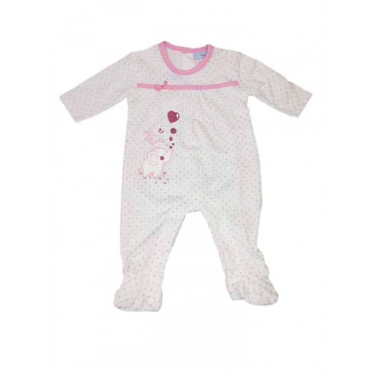 Tuta tutina cotone bimba neonato Yatsi bianco pois grigio 3 m