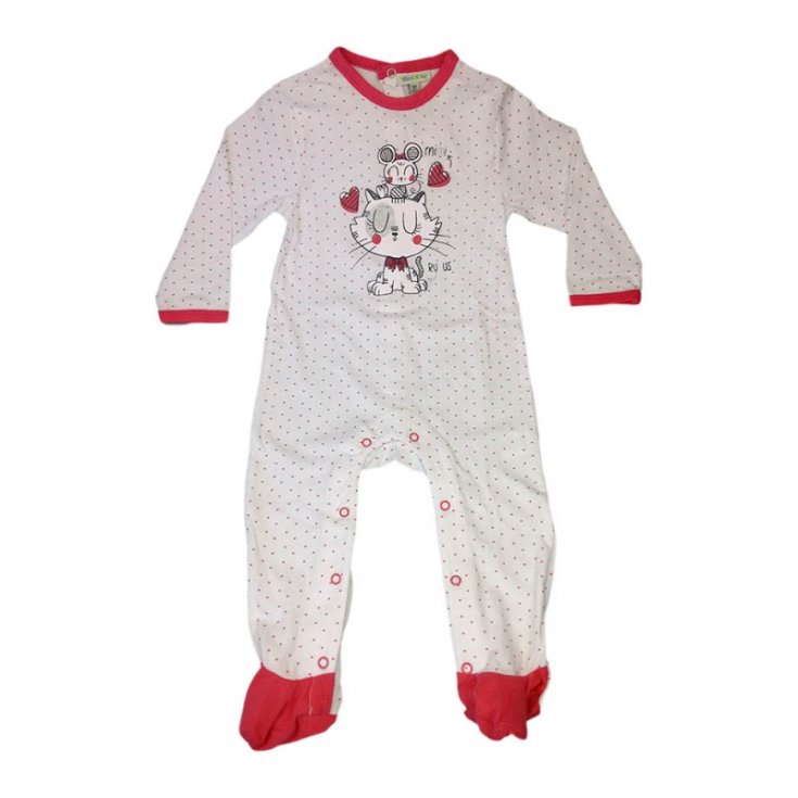 Tuta tutina cotone bimba neonato Yatsi bianco pois cuoricini rosso fragola 24 m
