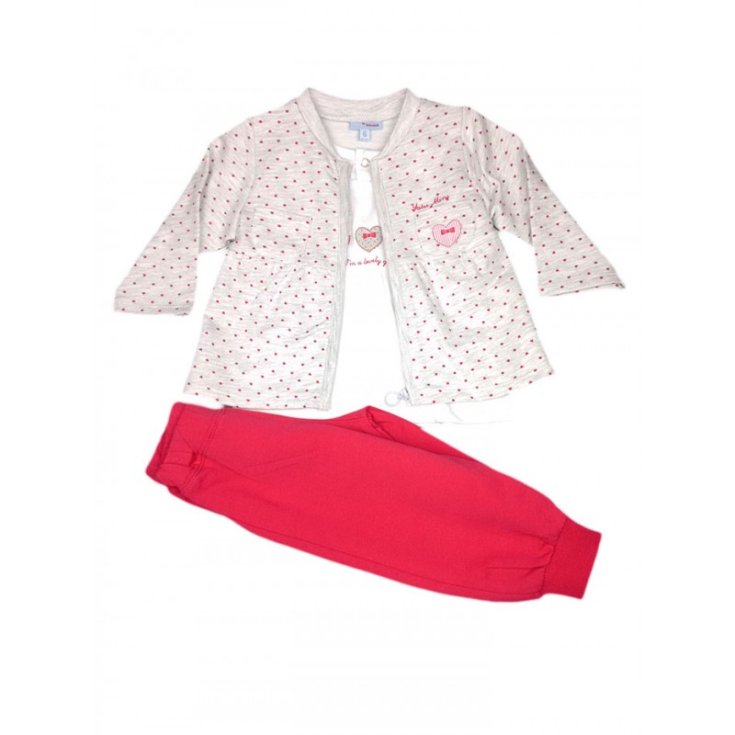 Completo tuta 3pz felpa maglia maglietta pantalone bimba neonato Yatsi rosso fragola 6 m