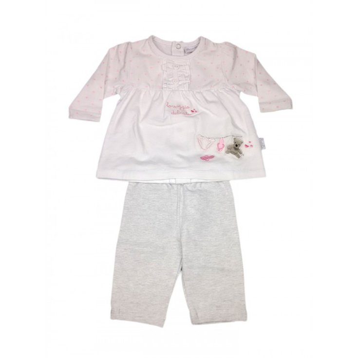 Completo 2pz maglia maglietta abitino pantalone leggings bimba neonato Pastello bianco grigio 1 - 3 mesi