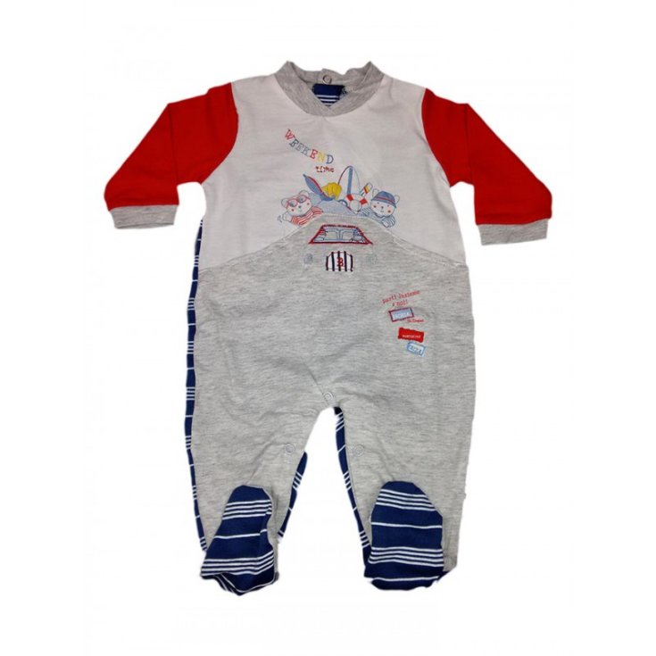 Tuta tutina cotone bimbo neonato Bidibimbo grigio rosso 3 - 6 m