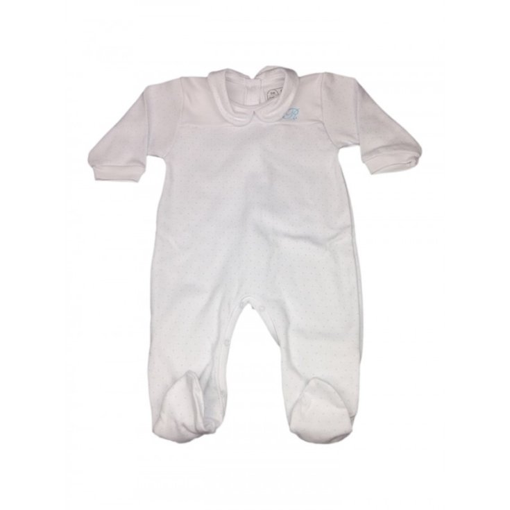 Rapife Tutina Manica Lunga In Cotone Colore Bianco-Pois Cielo 3 Mesi