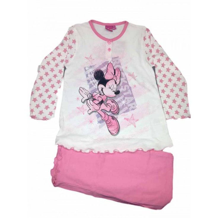Pigiama maglia maglietta pantalone bimba bambina Disney Minnie  bianco rosa 7A