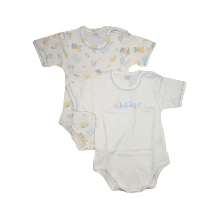Bi-pack body intimo bimbo neonato mezza manica Ellepi bianco fantasia cielo 6 m