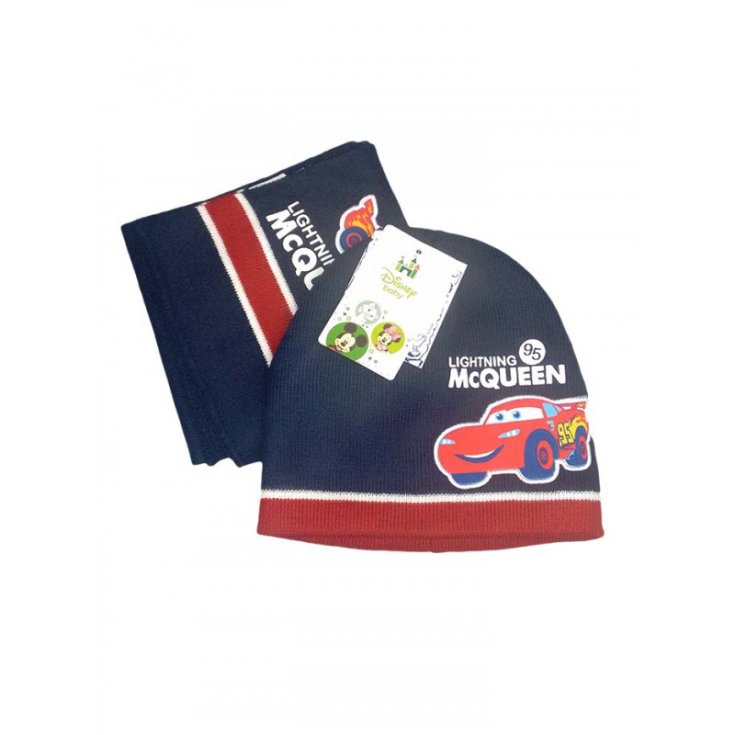 Set 2pz cappellino cappello sciarpa bimbo neonato cars  blu 12-36 mesi