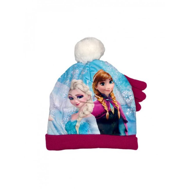 Set 2pz cappello cappellino  pon pon guanti bimba bambina Disney frozen prugna tg 52