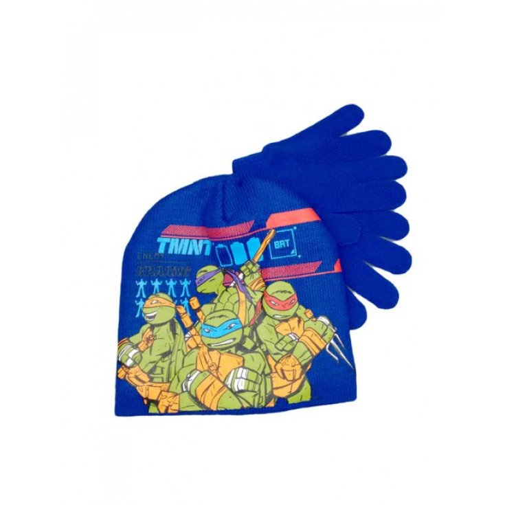 Set 2pz cappello cappellino guanti bimbo bambino Tartarughe Ninja bluette tg 52
