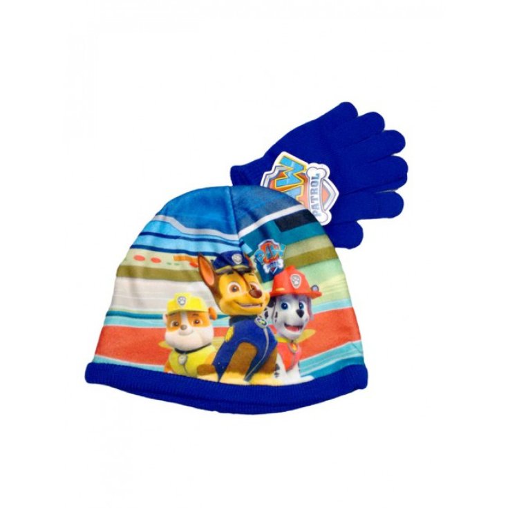 Set 2pz cappello cappellino guanti bimbo bambino Paw Patrol bluette tg 52