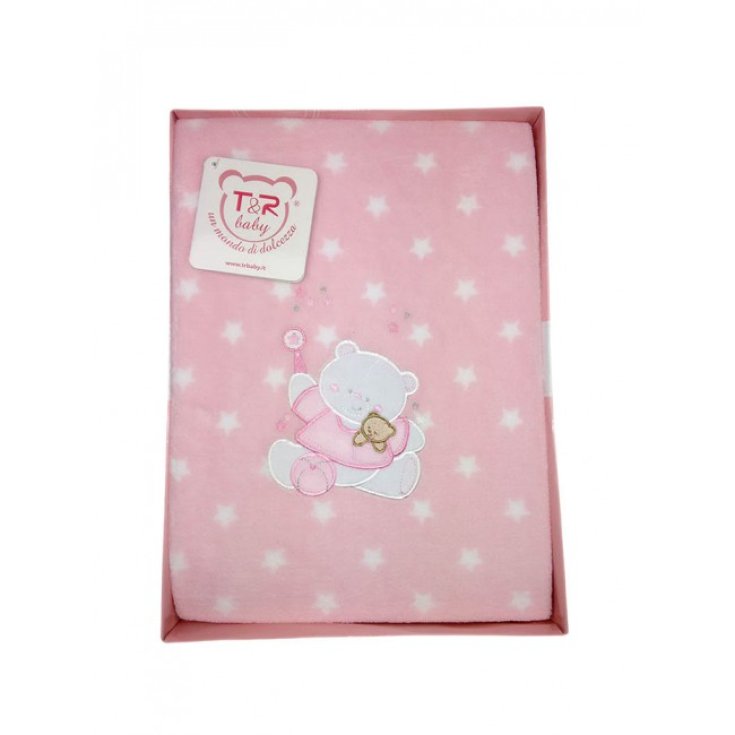 Copertina coperta culla carrozzina bimba neonato ricamo orsetto T&R rosa TU