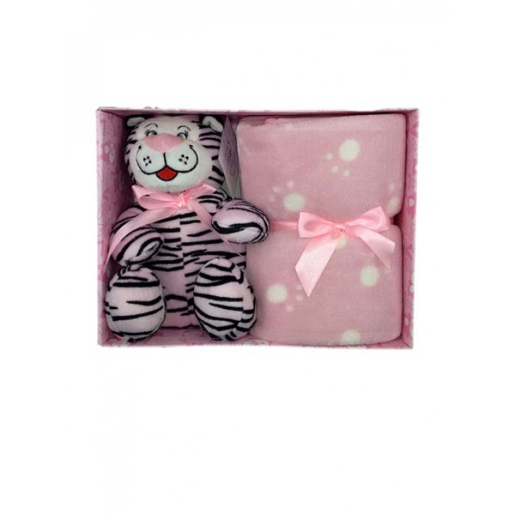 Set 2pz confezione regalo copertina coperta culla carrozzina con peluche bimba neonato nazareno gabrieli rosa stelle TU