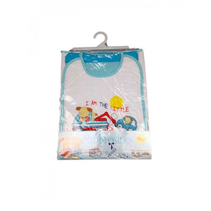 Set asilo 3pz bavetta bavaglino + tovaglietta + sacco bimbo bambino Ambrosino TU