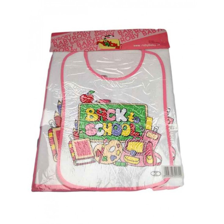 Set asilo 3pz bavetta bavaglino + tovaglietta + sacco bimba bambina Roby baby rosa TU