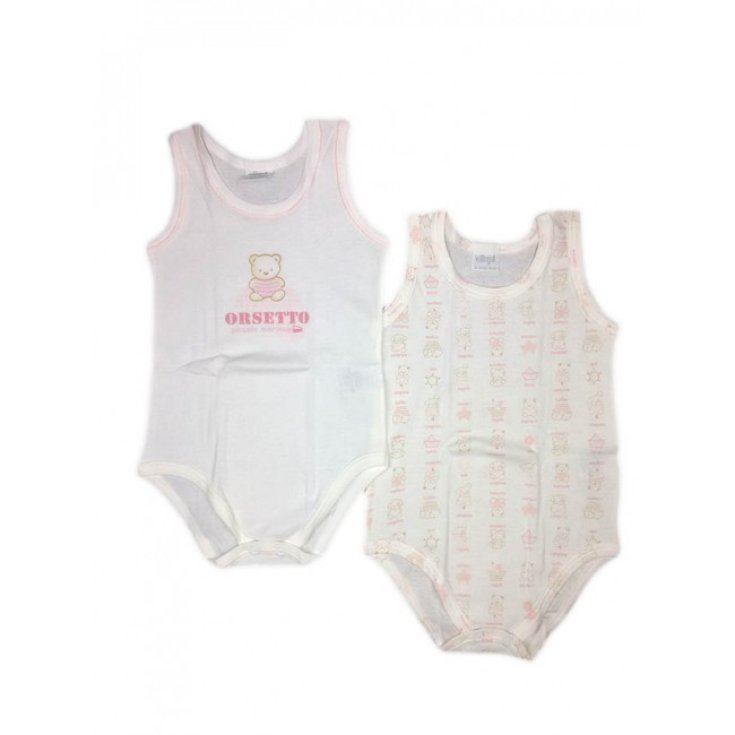 Bi-pack body intimo bimba neonato senza manica Ellepi bianco rosa 12 m