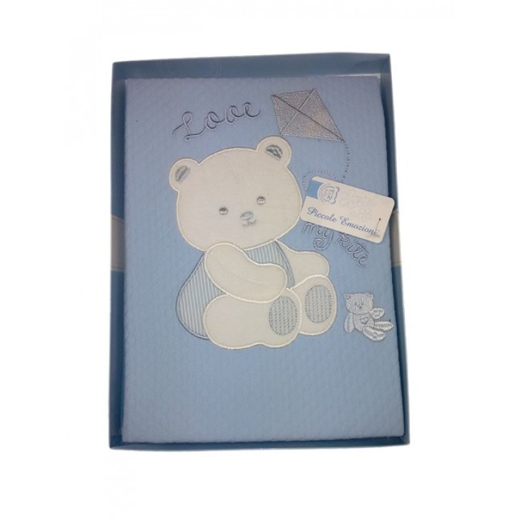 Copertina coperta T&R baby lettino culla bimbo neonato ricamo orsetto celeste TU