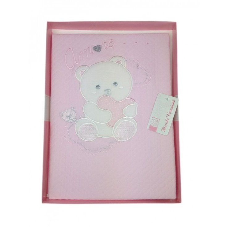 Copertina coperta culla carrozzina bimba neonato ricamo orsetto amore T&R rosa TU