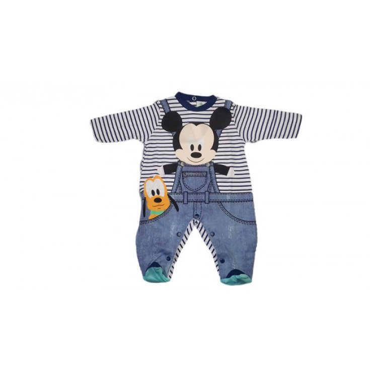Disney Baby Tutina Topolino In Cotone Manica Lunga Colore Bianco-Blu 1-3 Mesi