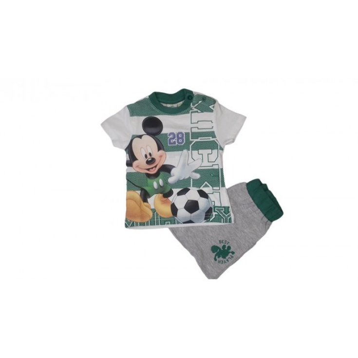 Completo 2pz cotone bimbo neonato Disney baby Mickey verde grigio 1 - 3 mesi