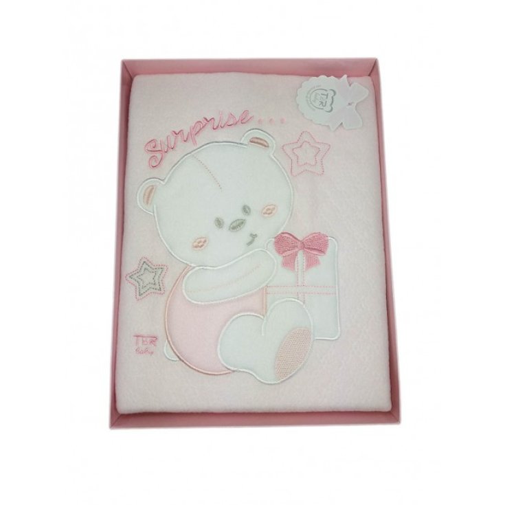 Copertina coperta T&R baby lettino culla bimba neonato ricamo orsetto rosa TU