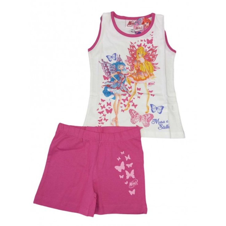 Completo 2pz T-shirt canotta pantaloncino cotone  bimba bambina Winx  fucsia 5A