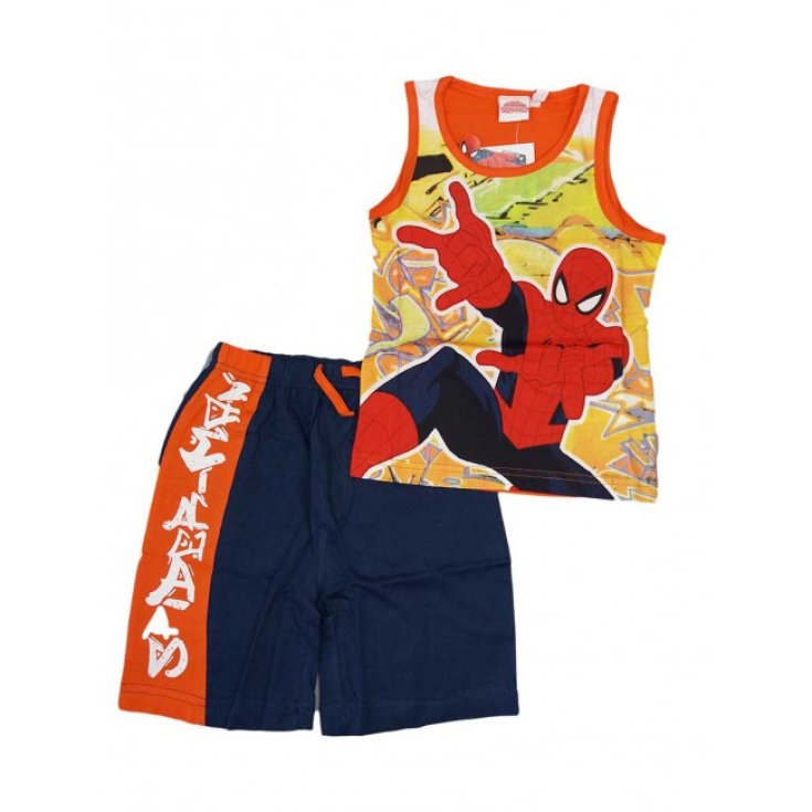 Completo 2pz T-shirt canotta pantaloncino cotone  bimbo bambino  uomo ragno Spiderman blu 4A