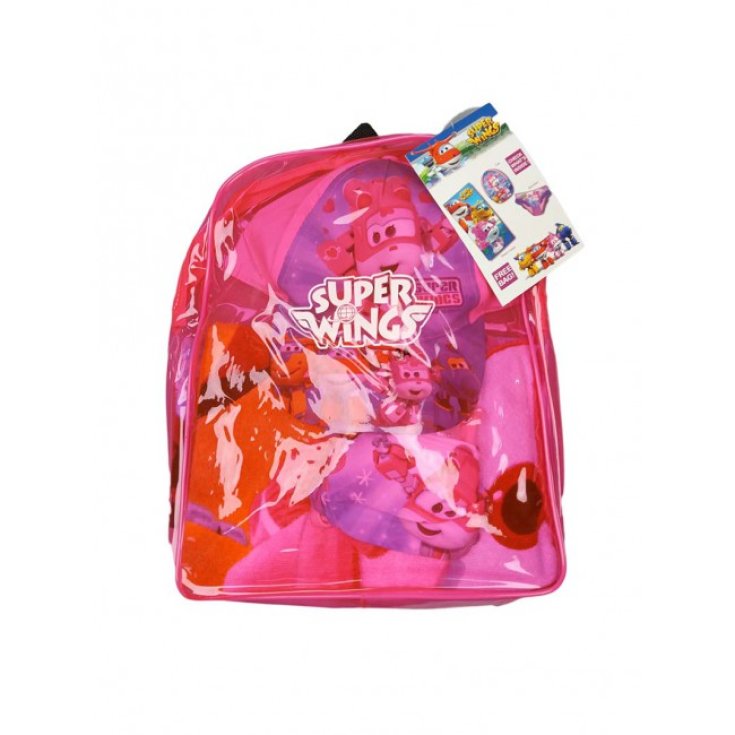 Set mare zaino telo cappello costumino slip costume da bagno bimba bambina Super Wings rosa 4A