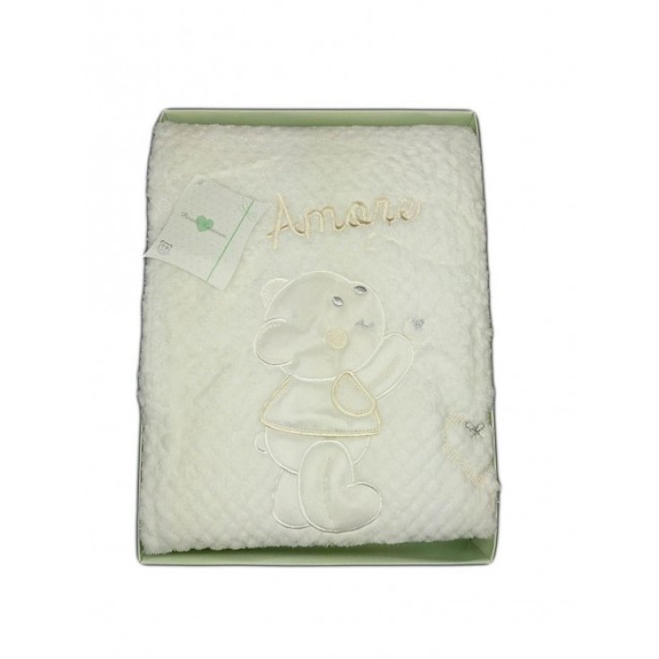 Copertina coperta T&R baby lettino culla bimba bimbo neonato ricamo orsetto panna TU
