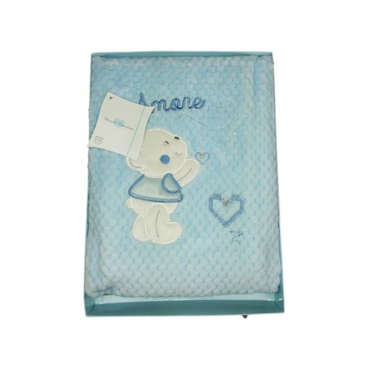 Copertina coperta culla carrozzina bimbo neonato ricamo orsetto T&R celeste TU