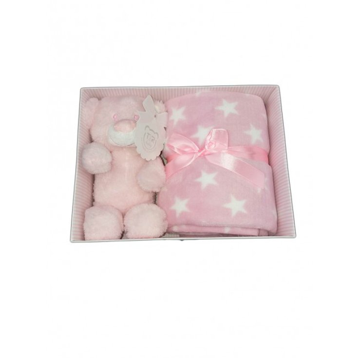 Set 2pz confezione regalo copertina coperta culla carrozzina pois con peluche bimba neonato T&R rosa TU