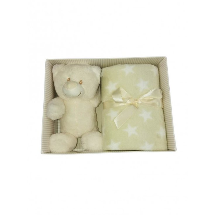 Set 2pz confezione regalo copertina coperta culla carrozzina pois con peluche bimbo bimba neonato T&R panna tortora TU