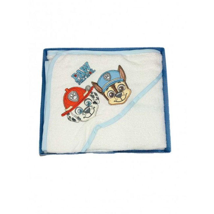 Accappatoio triangolo bimbo neonato spugna cotone Paw Patrol bianco cielo TU