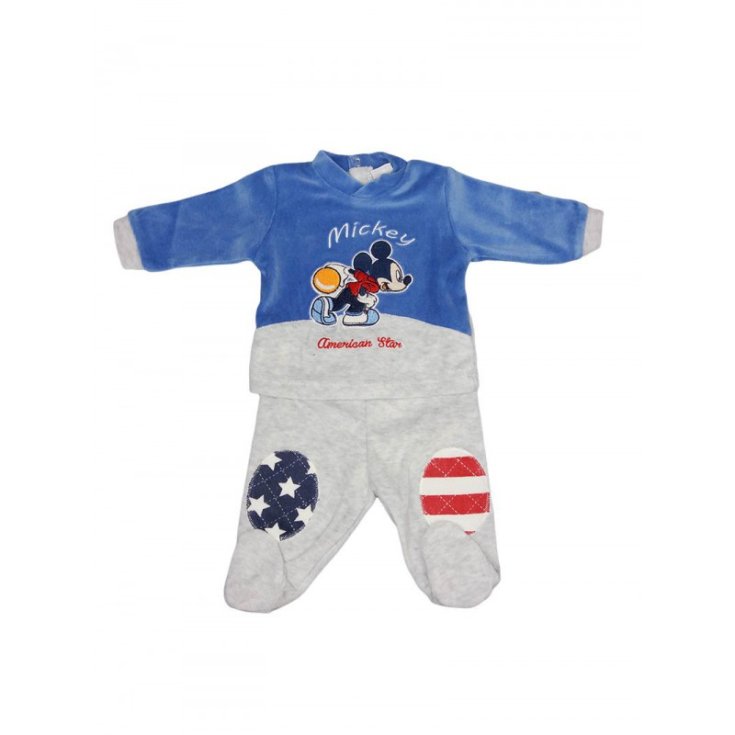Completo 2pz ciniglia bimbo neonato Disney baby Mickey grigio bluette 1 m