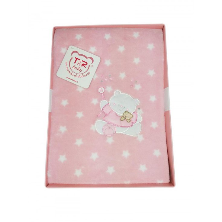 Copertina coperta T&R baby lettino culla bimba neonato ricamo orsetto rosa TU