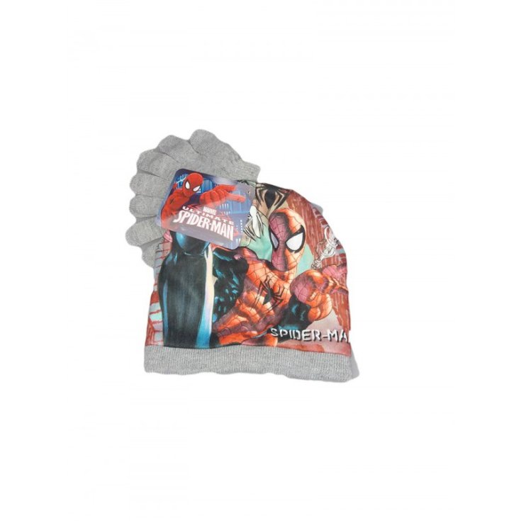 Set 2pz cappello cappellino guanti bimbo bambino Spiderman grigio tg 54