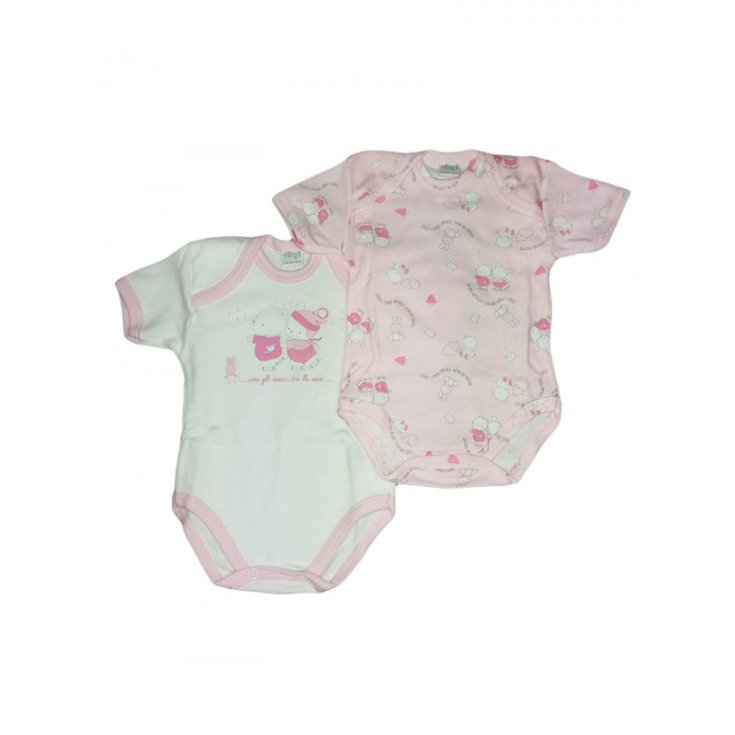 Bi-pack body intimo bimba neonato mezza manica Ellepi bianco rosa Af4820 24 m