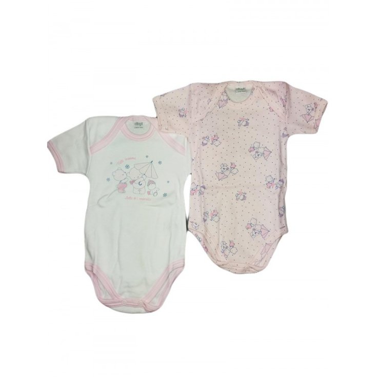 Bi-pack body intimo bimba neonato mezza manica Ellepi bianco rosa Af4632 9 m