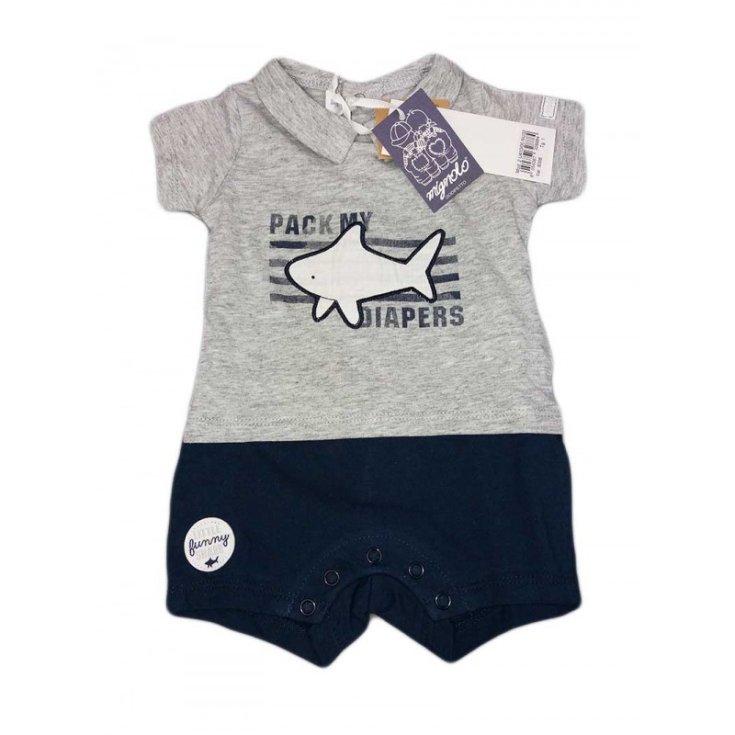Pagliaccetto tutina bimbo neonato mezza manica grigio blu Dodipetto Mignolo 3 m