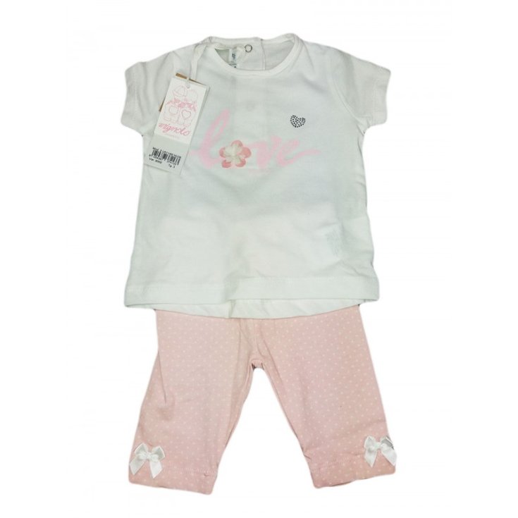 Completo maglia maglietta leggings bimba neonato Dodipetto Mignolo bianco rosa 9 m