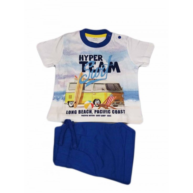 Completo maglia maglietta pantaloncino bimbo neonato Ellepi bianco azzurro 6 m