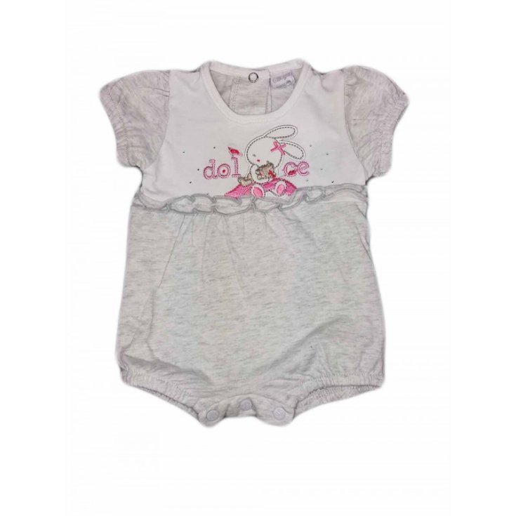 Pagliaccetto tutina bimba neonato mezza manica Ellpi bianco grigio 1 m