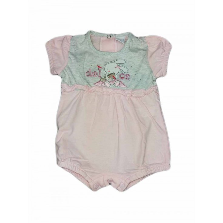 Pagliaccetto tutina bimba neonato mezza manica Ellpi bianco rosa 3 m