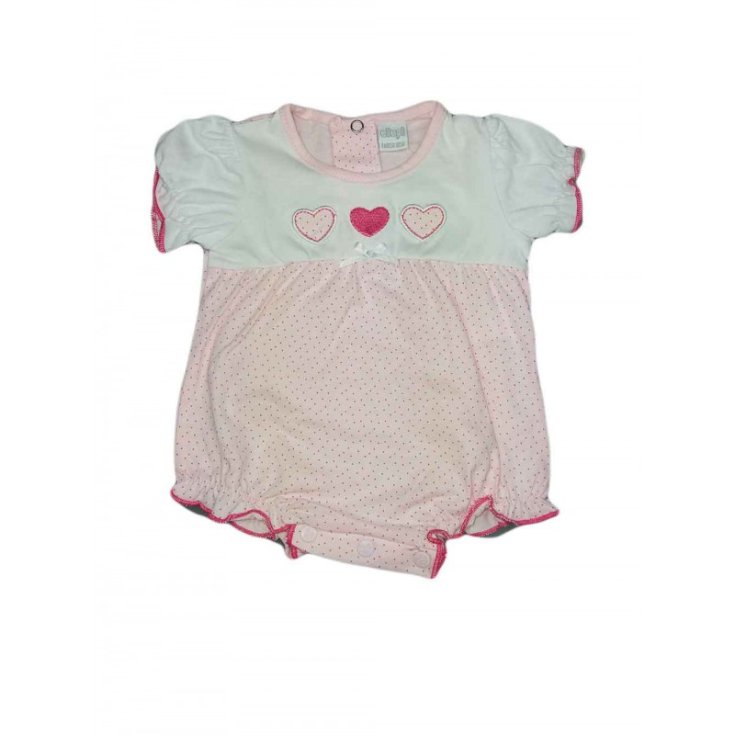 Pagliaccetto tutina bimba neonato mezza manica Ellpi bianco rosa 6 m