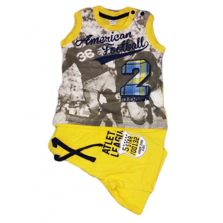 Completo maglia canotta pantaloncino bimbo neonato Ellepi giallo 9 m
