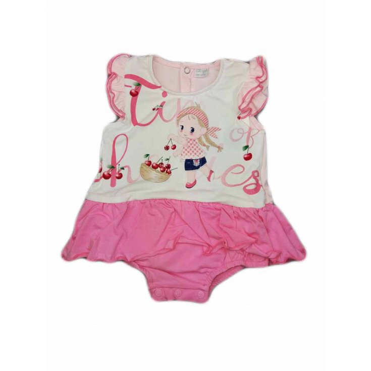 Pagliaccetto abitino tutina bimba neonato senza manica Ellpi bianco rosa 6 m